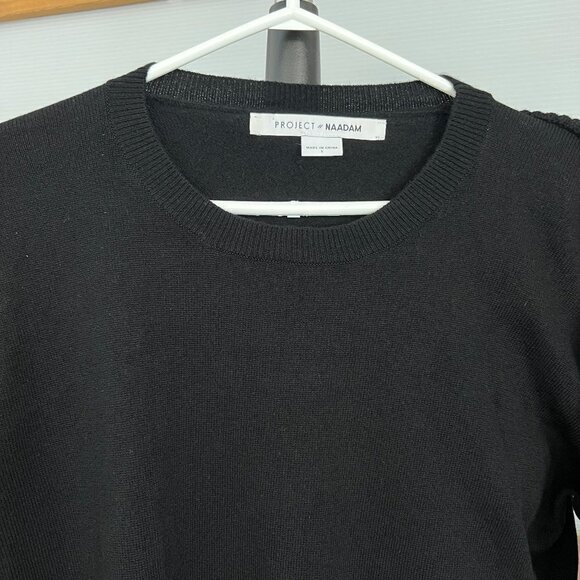 ANTHROPOLOGIE NAADAM Merino Wool Cashmere Black Ruffle Crewneck Sweater Sz L - Picture 2 of 15